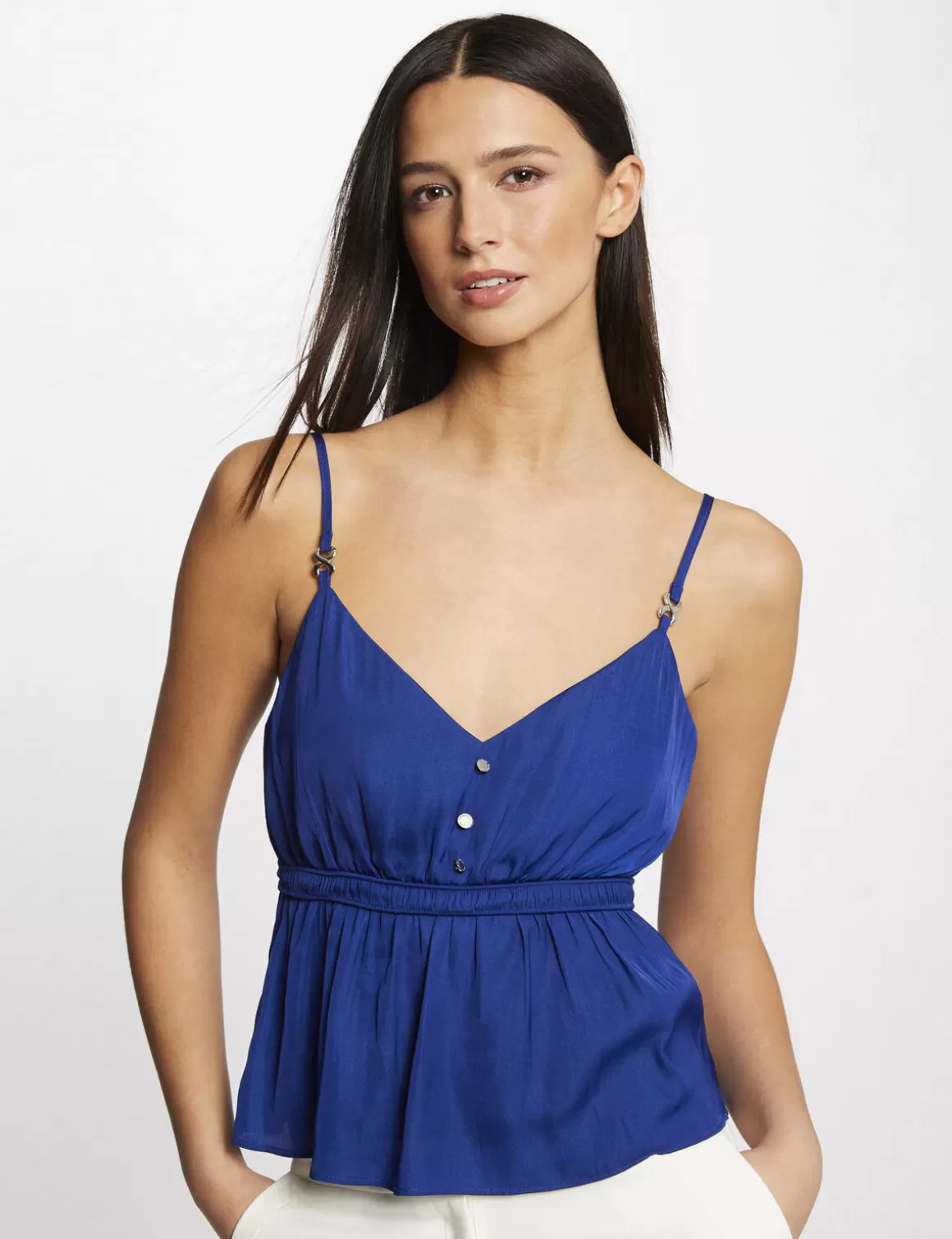 Morgan Chemises Et Blouses>Blouse Bretelles Fines A Ornements Bleu Electrique Femme | Bleu_Electrique