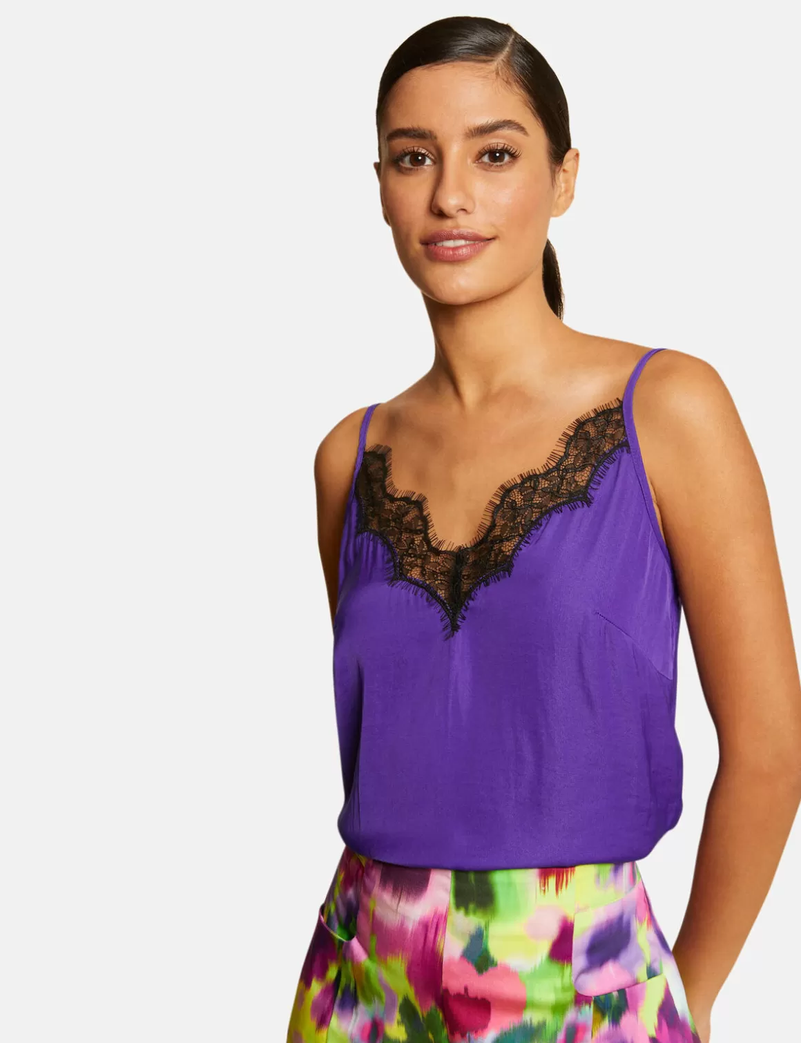 Morgan Chemises Et Blouses>Blouse Bretelles Fines Avec Dentelle Violet Fonce Femme | Violet_Fonce