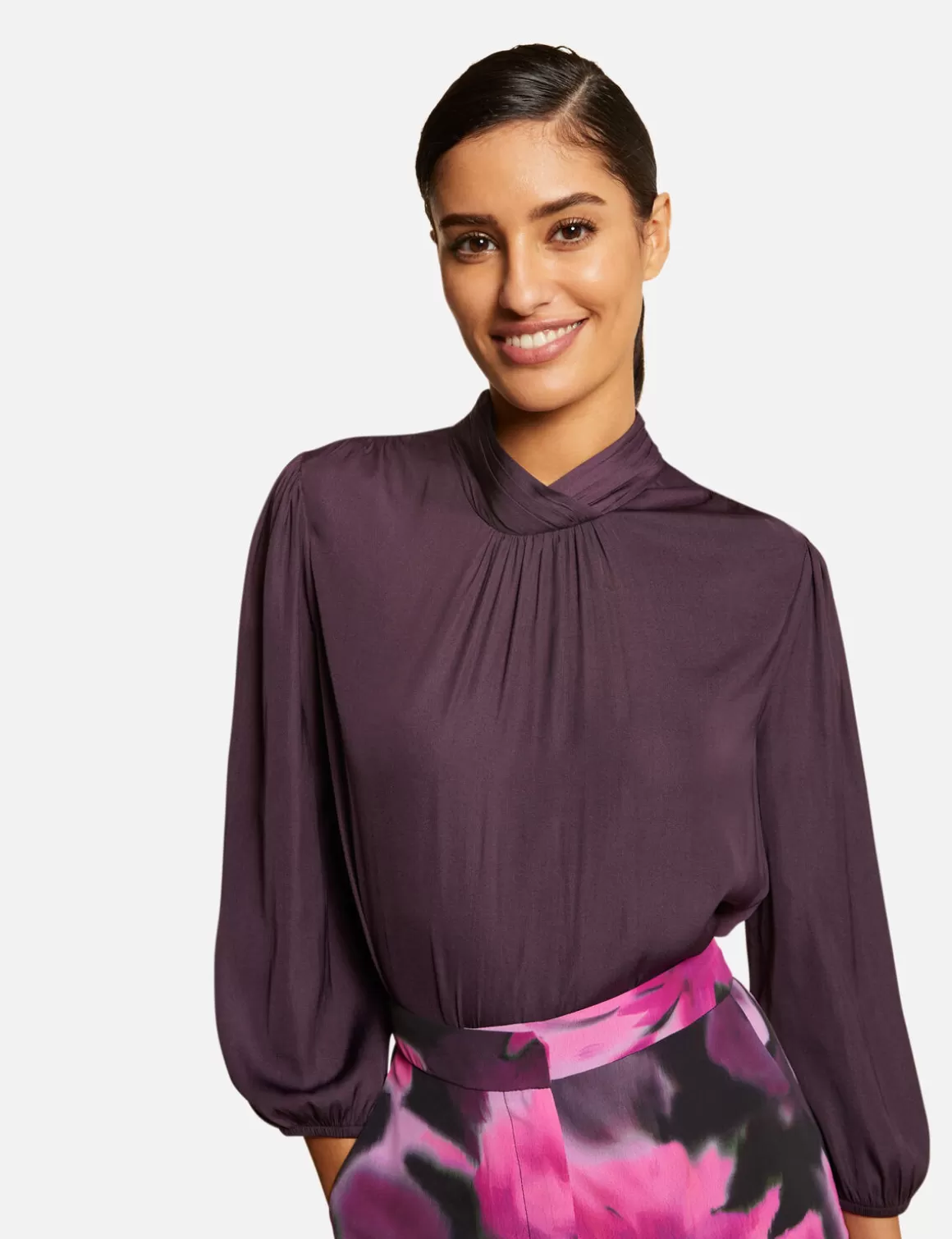 Morgan Chemises Et Blouses>Blouse Manches 3/4 Satinee Femme | Prune