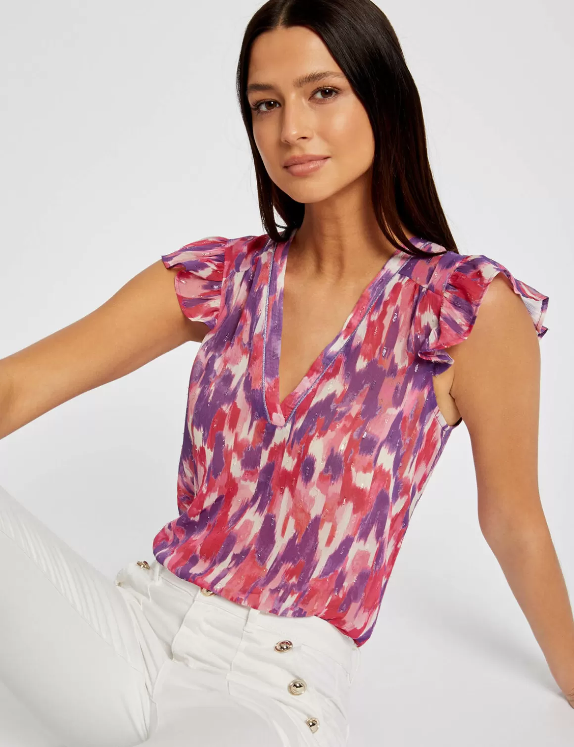 Morgan Chemises Et Blouses>Blouse Manches Courtes Imprime Abstrait Femme | Multico