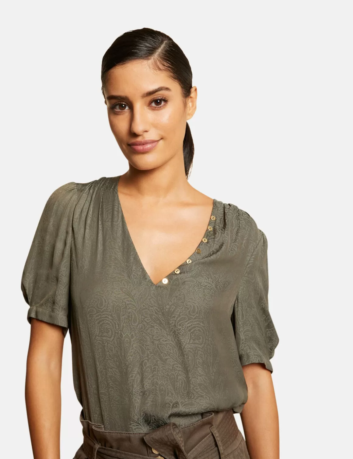 Morgan Chemises Et Blouses>Blouse Manches Courtes Imprimee Vert Kaki Femme | Vert_Kaki