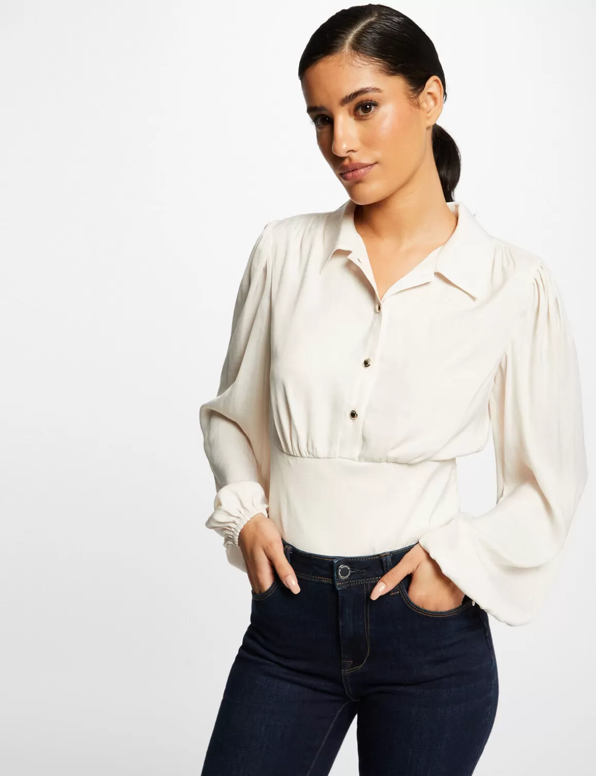 Morgan Chemises Et Blouses>Blouse Manches Longues Bouffantes Ecru Moyen Femme | Ecru_Moyen