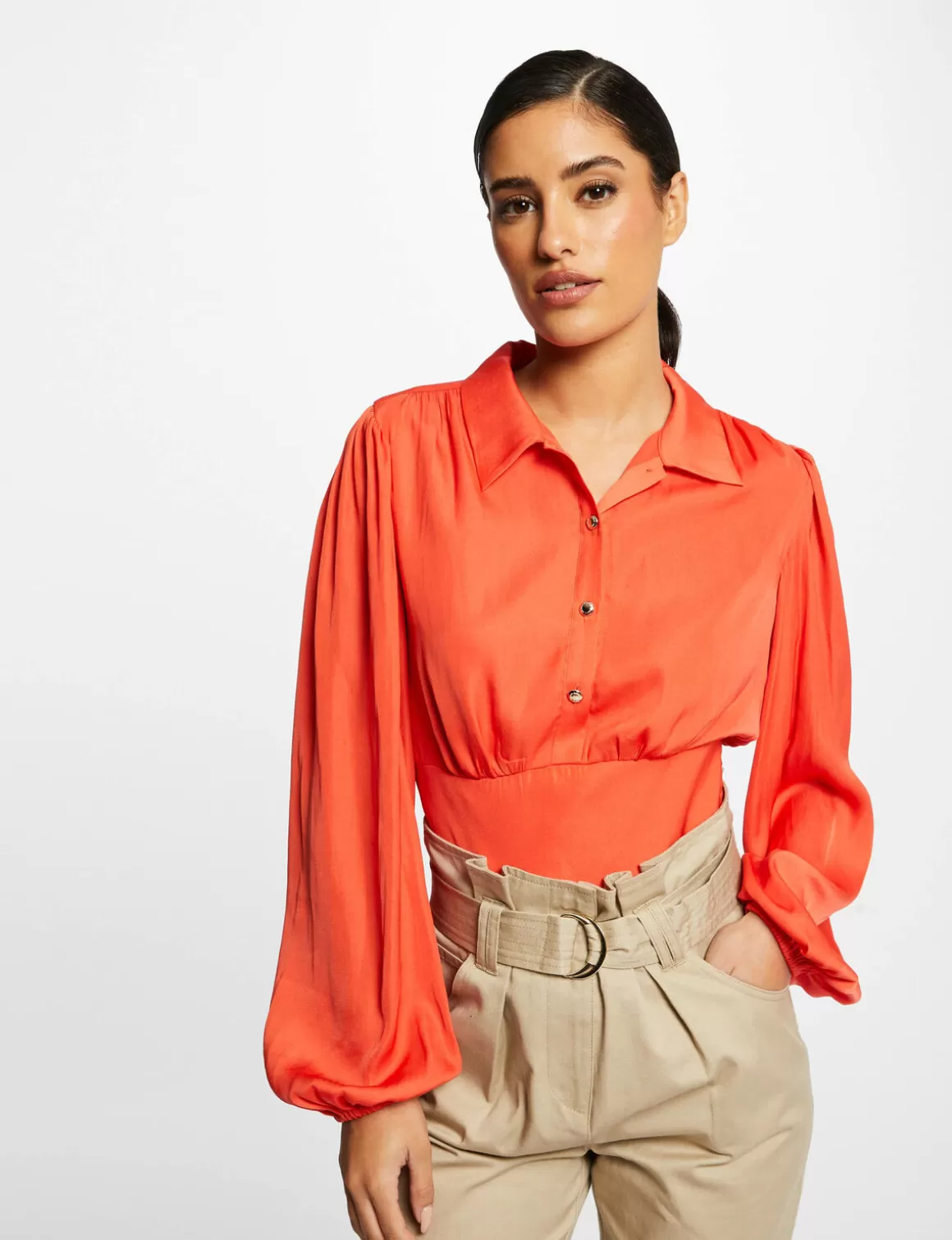 Morgan Chemises Et Blouses>Blouse Manches Longues Bouffantes Femme | Orange