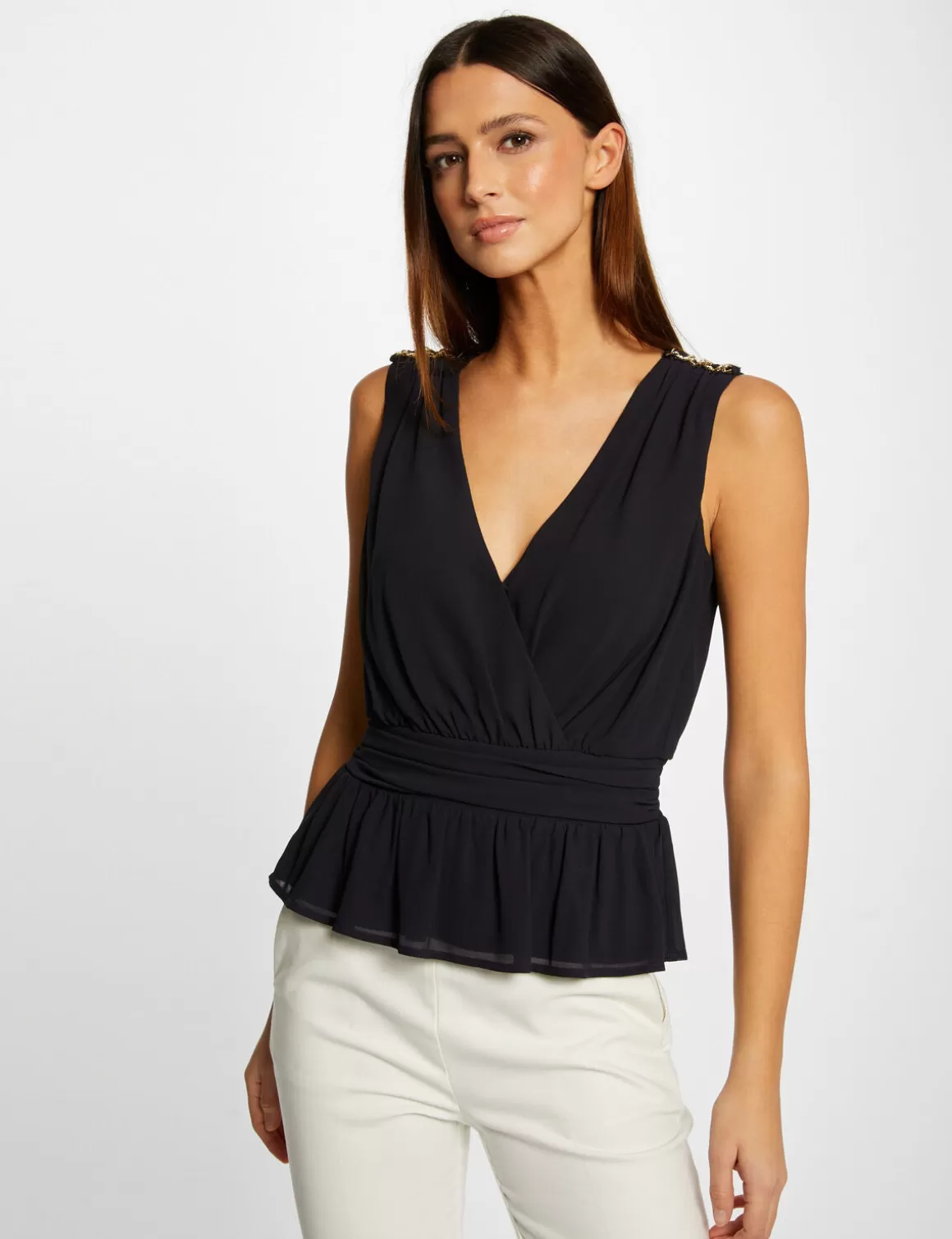 Morgan Chemises Et Blouses>Blouse Sans Manches Details Chaines Femme | Marine