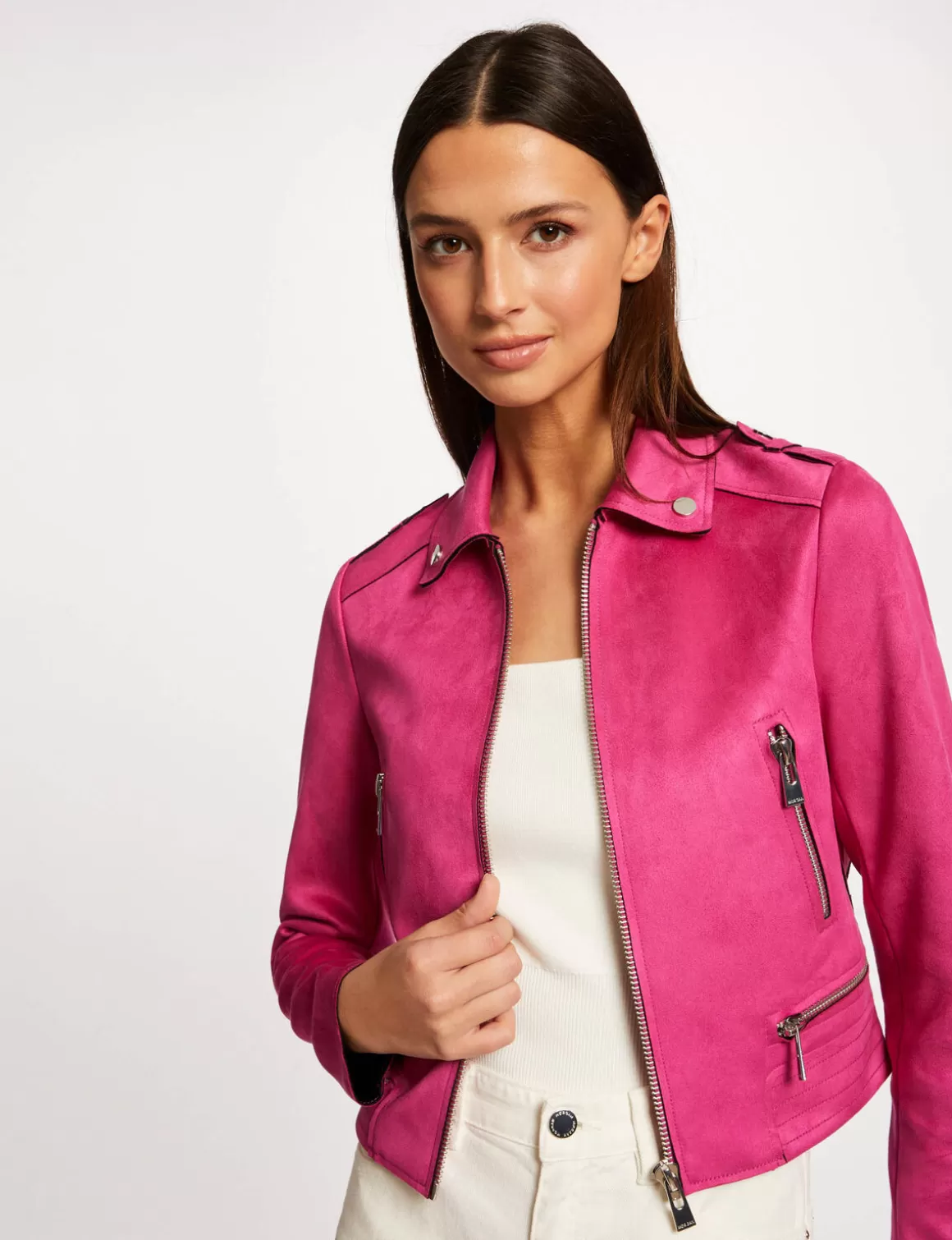 Morgan Vestes Et Blousons>Blouson Droit Aspect Suedine Femme | Framboise