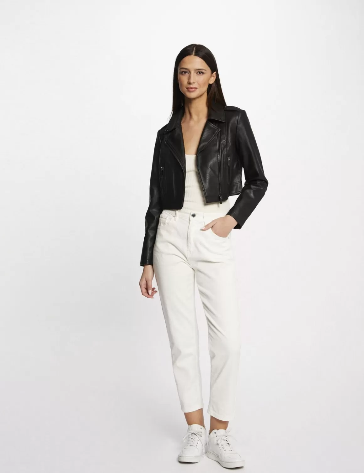 Morgan Vestes Et Blousons>Blouson Droit Zippe Simili Cuir Femme | Noir