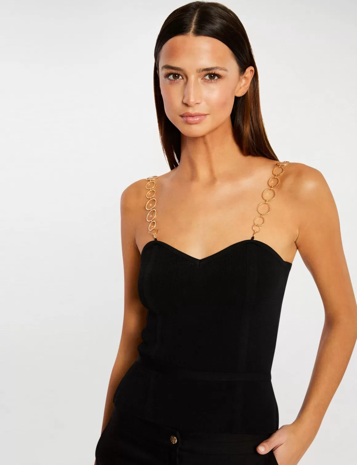 Morgan Pulls>Bustier Avec Bretelles Fantaisie Femme | Noir