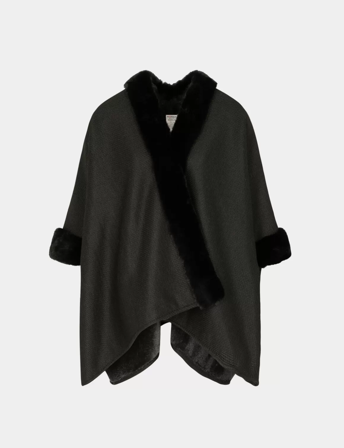 Morgan Gilets>Cape Avec Details Imitation Fourrure Femme | Noir