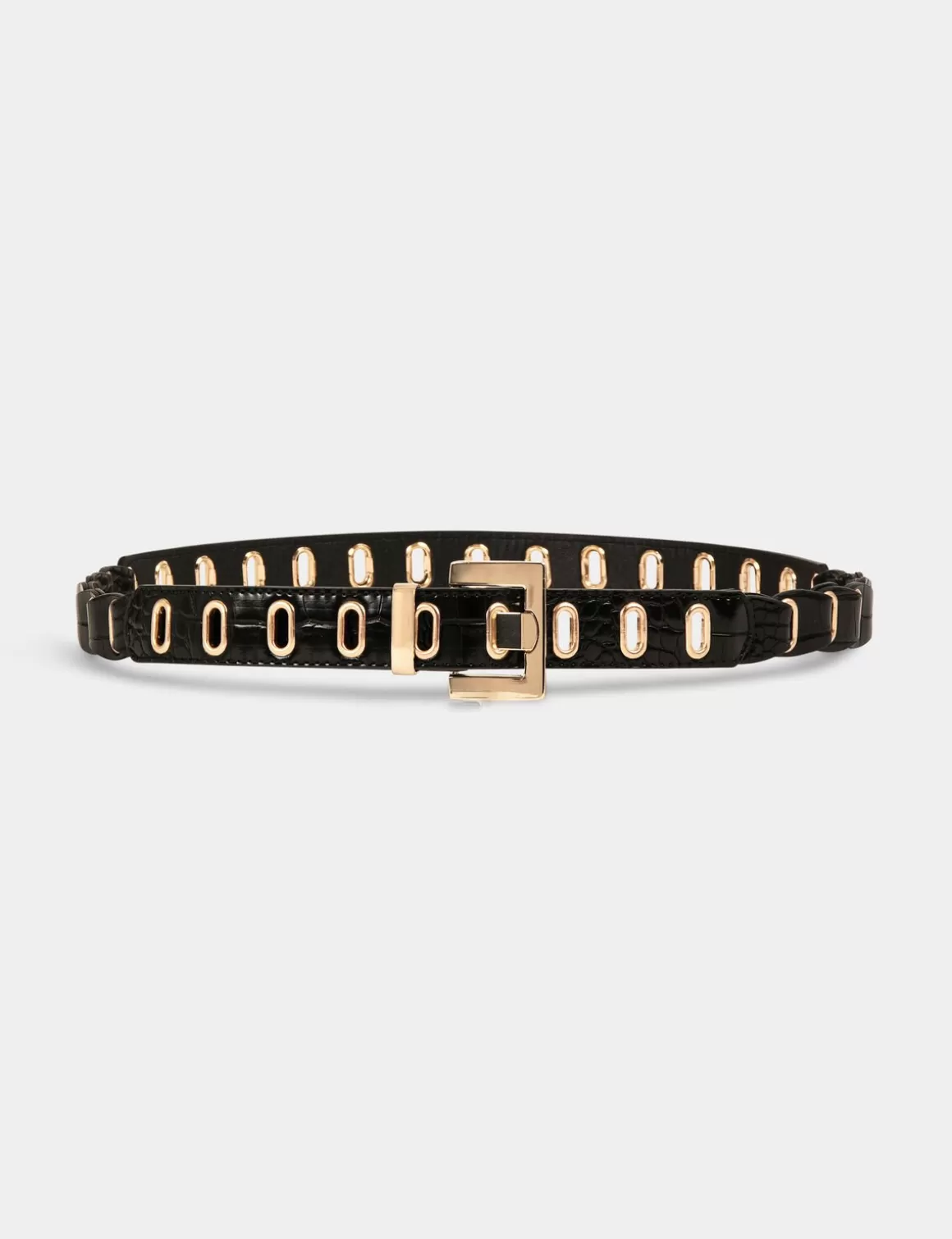 Morgan Ceintures>Ceinture Aspect Croco Avec Oeillets Femme | Noir