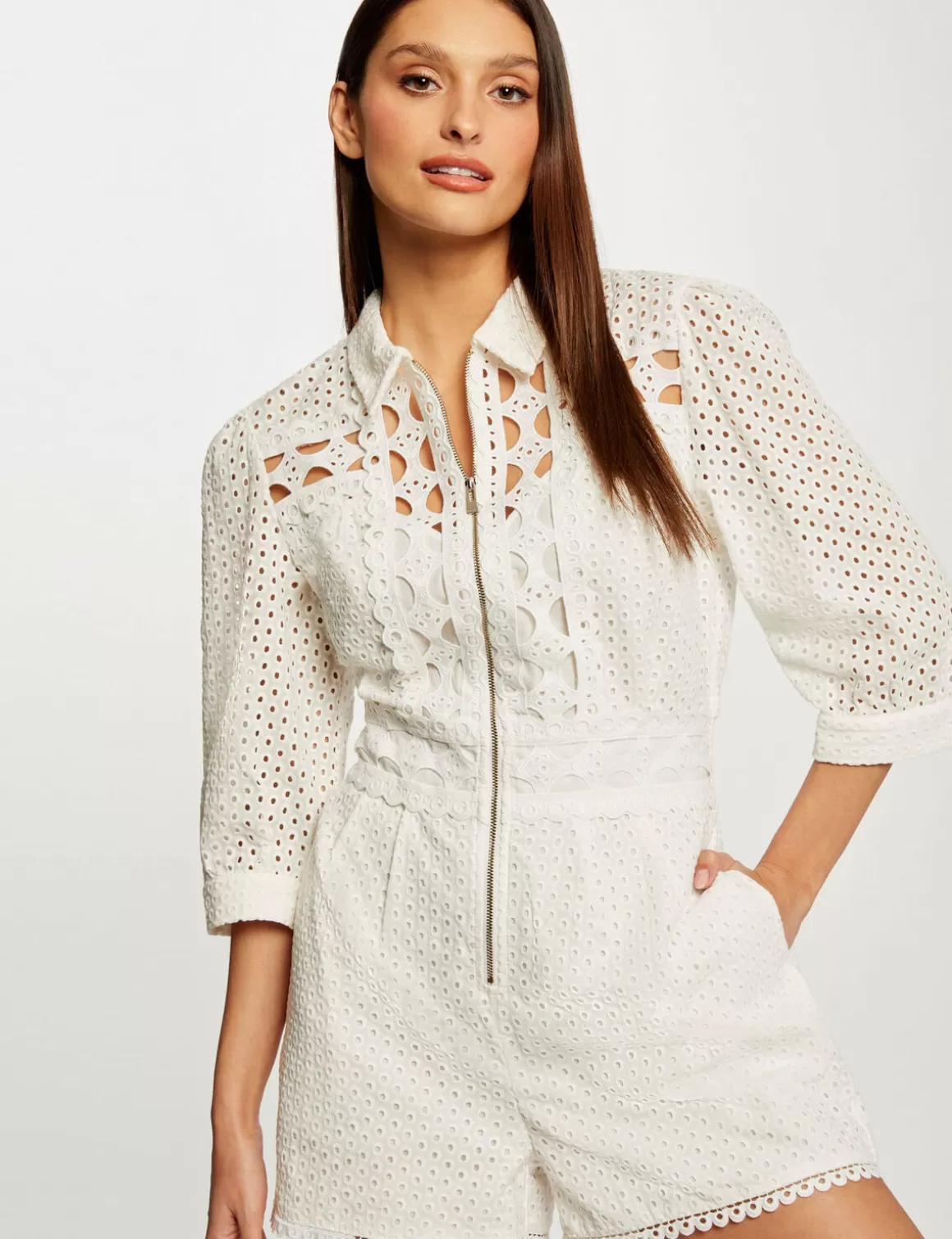 Morgan Combinaisons>Combinaison Droite Broderie Anglaise Femme | Ecru