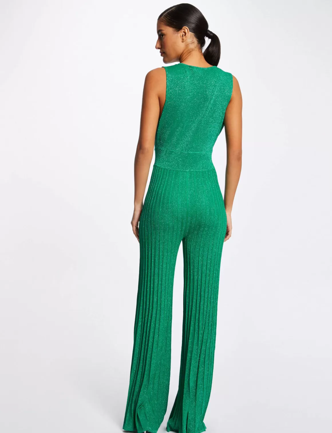 Morgan Combinaisons>Combinaison Jambes Larges Plissees Vert Moyen Femme | Vert_Moyen