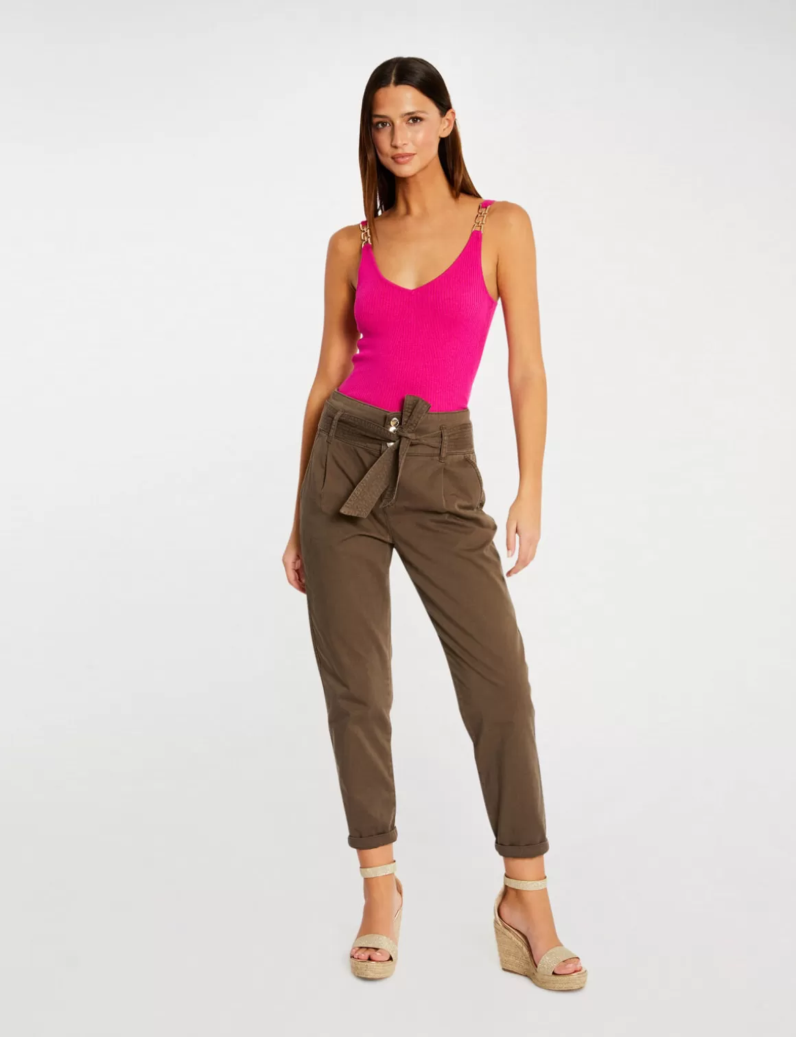 Morgan Tops Et T-Shirts>Debardeur Avec Bretelles A Ornements Rose Fonce Femme | Rose_Fonce