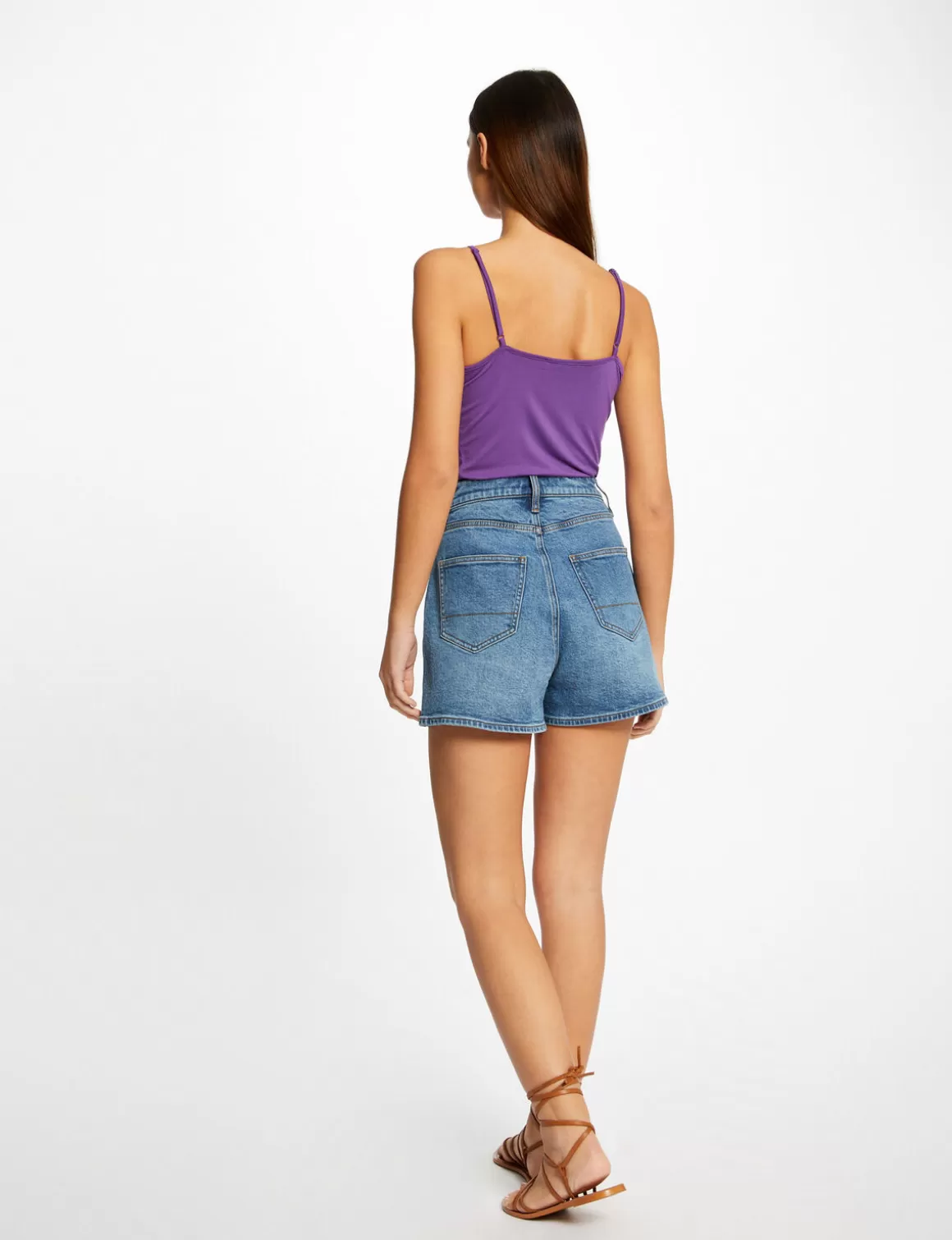 Morgan Tops Et T-Shirts>Debardeur Bretelles Fines Col En V Violet Fonce Femme | Violet_Fonce
