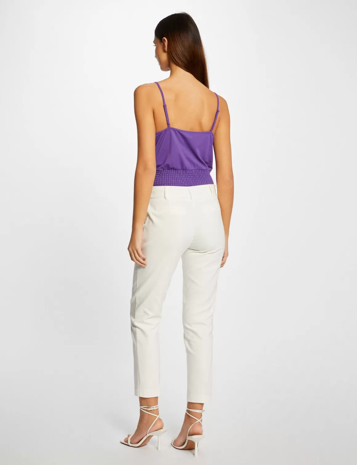 Morgan Tops Et T-Shirts>Debardeur Bretelles Fines Smocke Violet Fonce Femme | Violet_Fonce