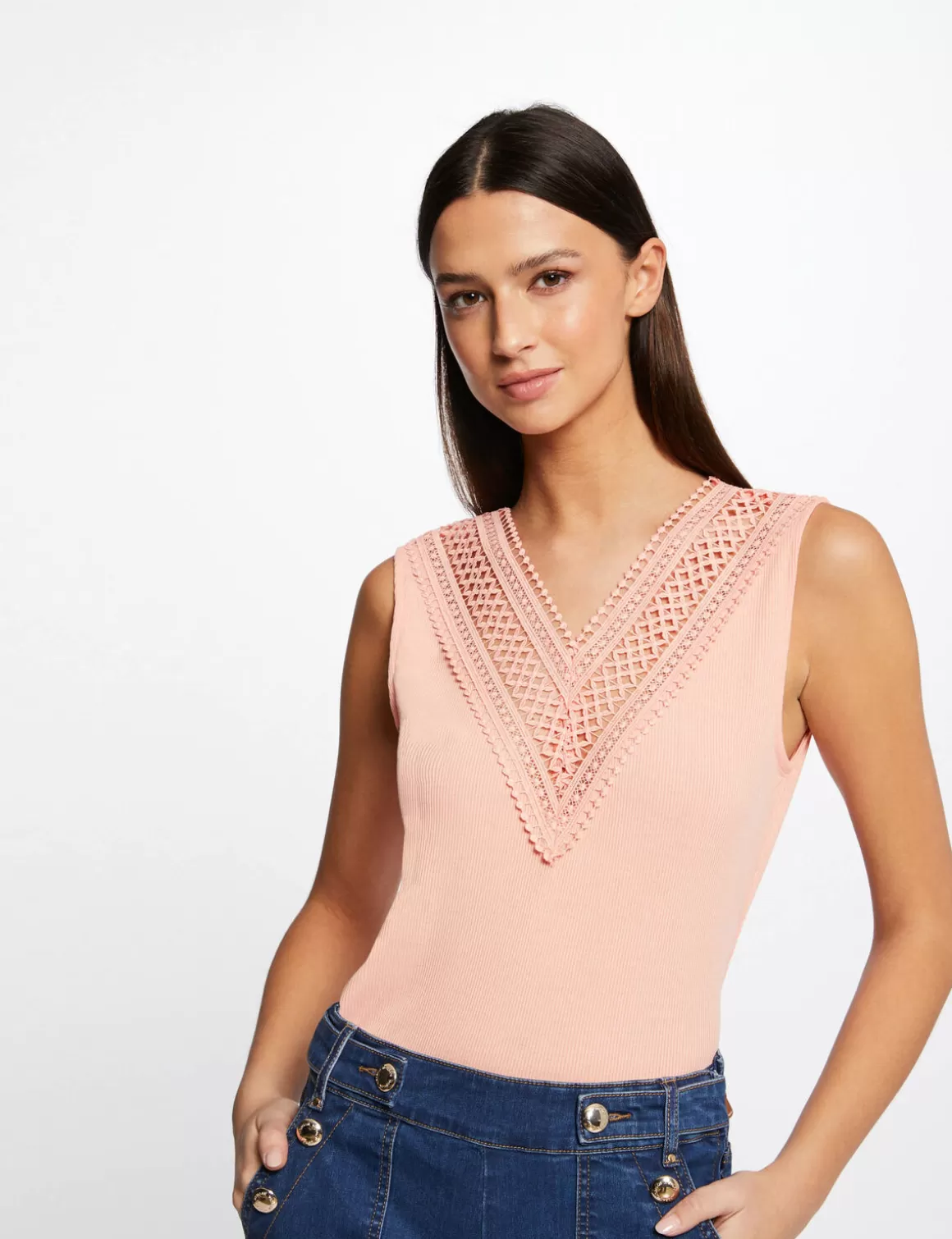 Morgan Tops Et T-Shirts>Debardeur Bretelles Larges Cotele Rose Moyen Femme | Rose_Moyen