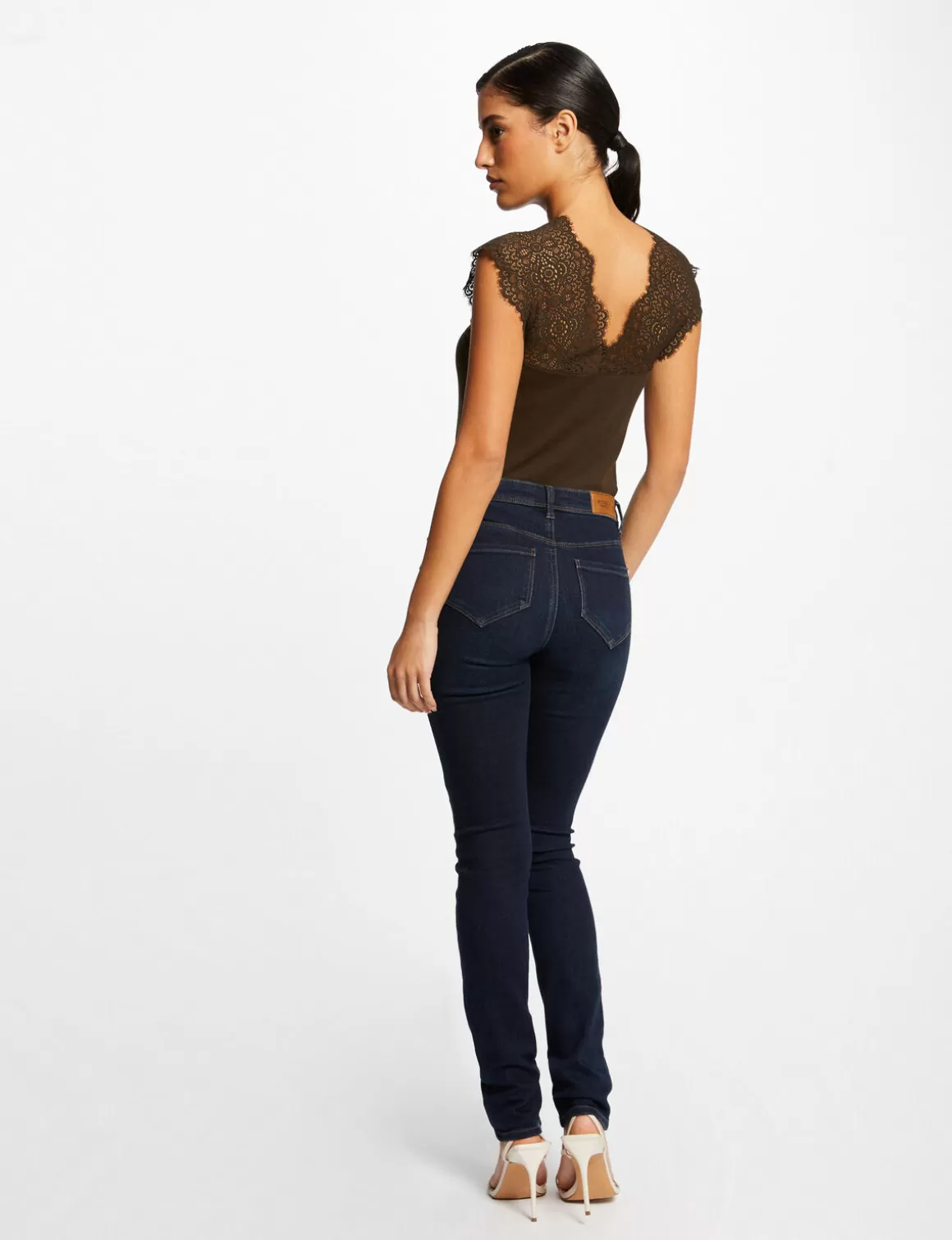 Morgan Tops Et T-Shirts>Debardeur Bretelles Larges En Dentelle Vert Kaki Femme | Vert_Kaki