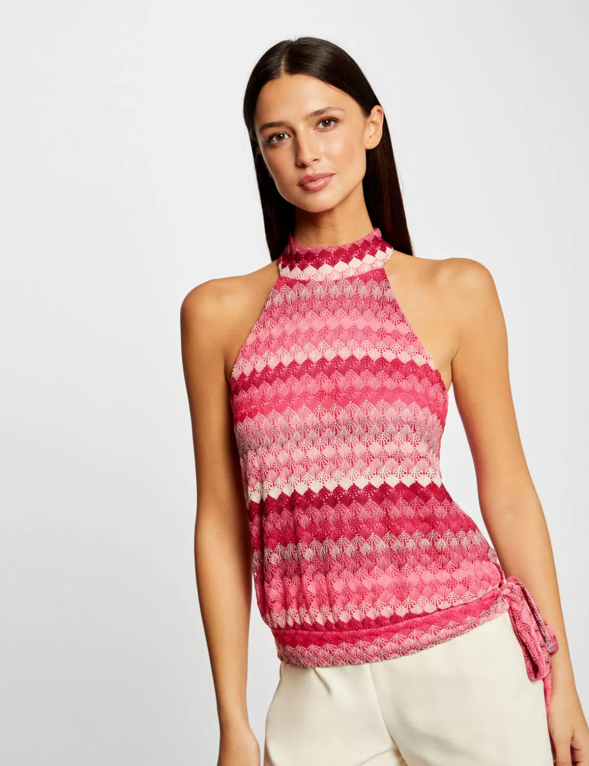 Morgan Tops Et T-Shirts>Debardeur Encolure Americaine Crochet Femme | Rose