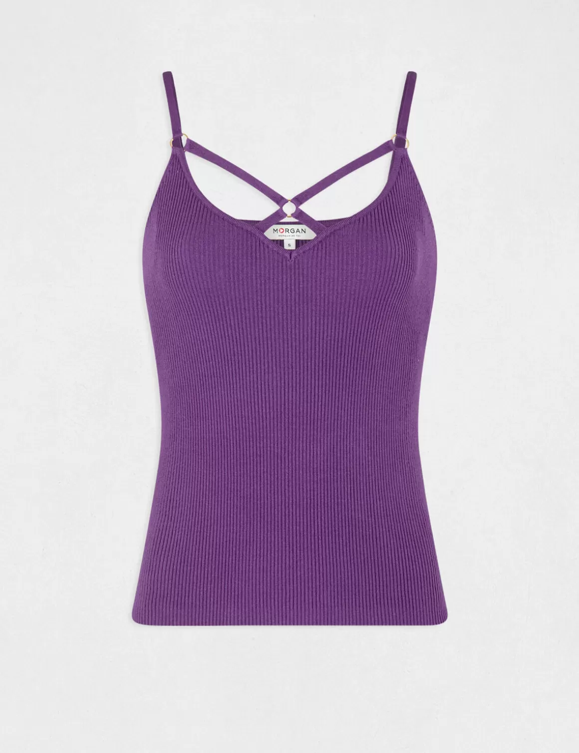 Morgan Tops Et T-Shirts>Debardeur Pull A Bretelles Croisees Violet Fonce Femme | Violet_Fonce