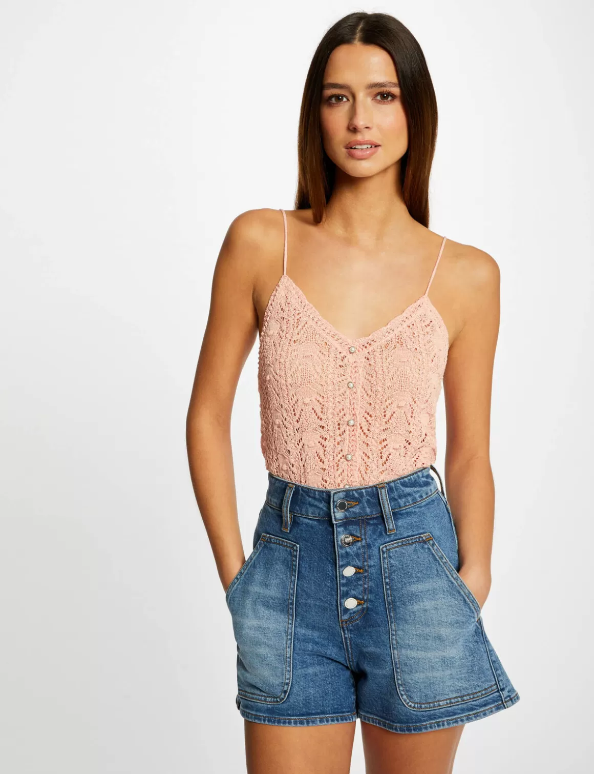 Morgan Tops Et T-Shirts>Debardeur Pull Avec Col En V Rose Moyen Femme | Rose_Moyen