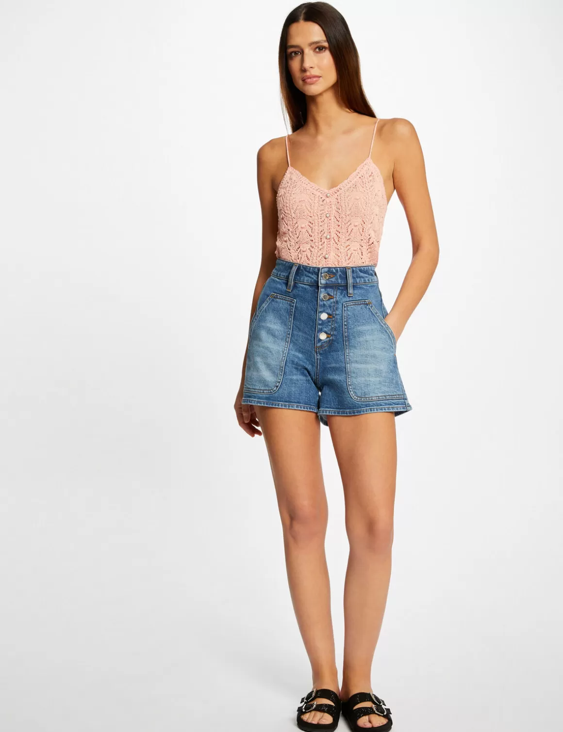 Morgan Tops Et T-Shirts>Debardeur Pull Avec Col En V Rose Moyen Femme | Rose_Moyen