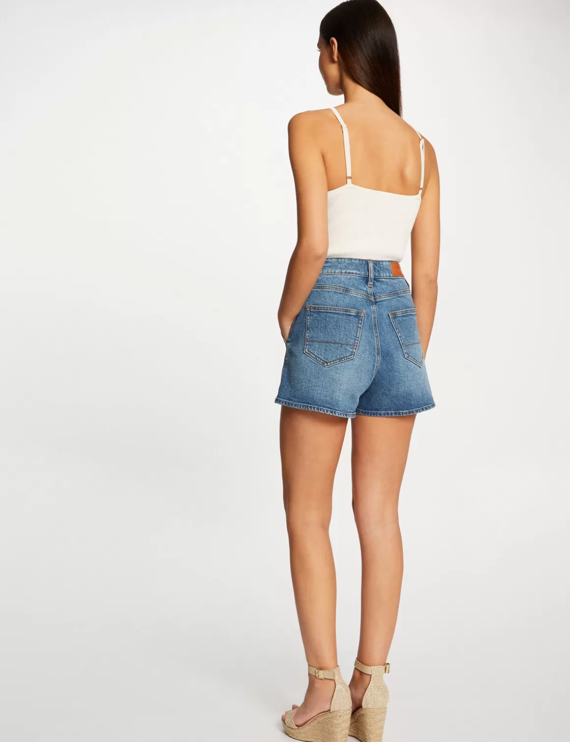 Morgan Tops Et T-Shirts>Debardeur Pull Col En V Avec Perles Ecru Moyen Femme | Ecru_Moyen