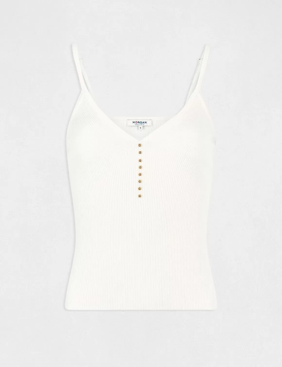 Morgan Tops Et T-Shirts>Debardeur Pull Col En V Avec Perles Ecru Moyen Femme | Ecru_Moyen