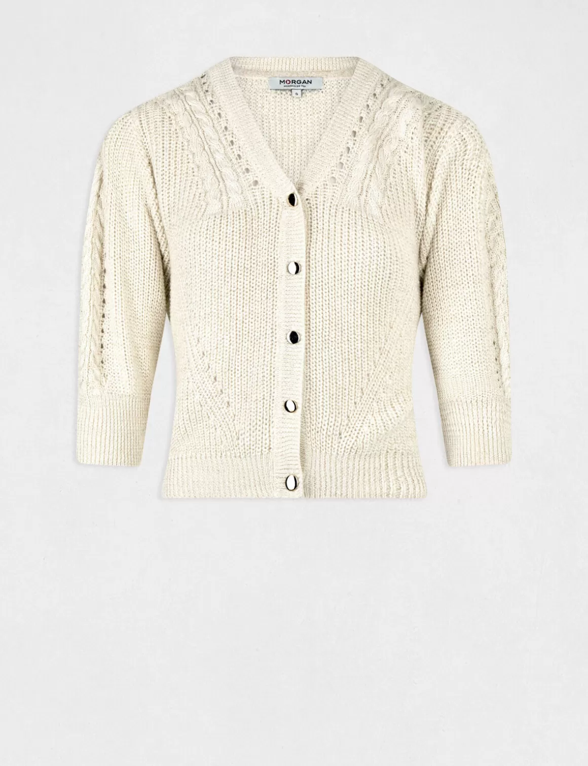 Morgan Gilets>Gilet Manches 3/4 Avec Details Torsades Femme | Beige