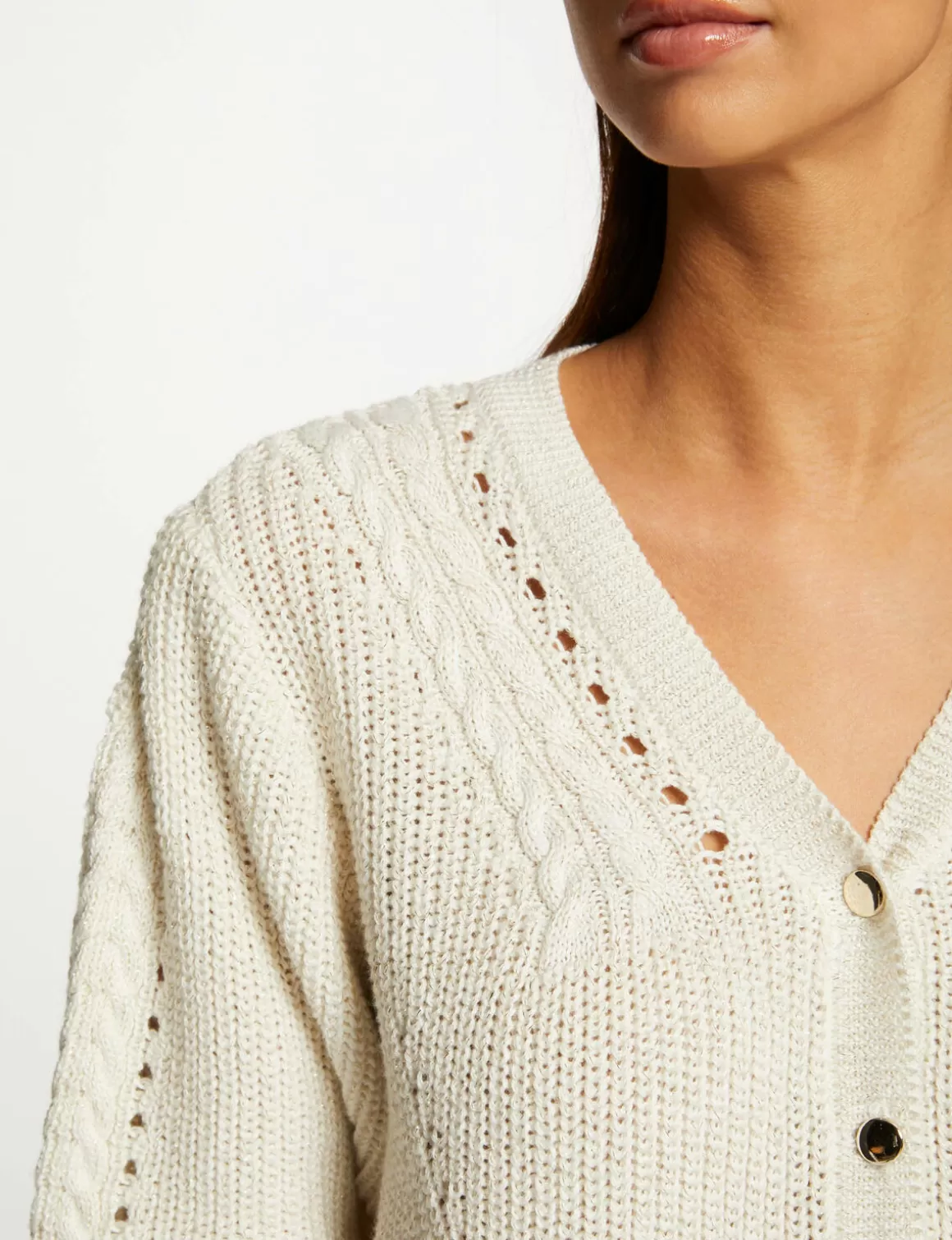 Morgan Gilets>Gilet Manches 3/4 Avec Details Torsades Femme | Beige