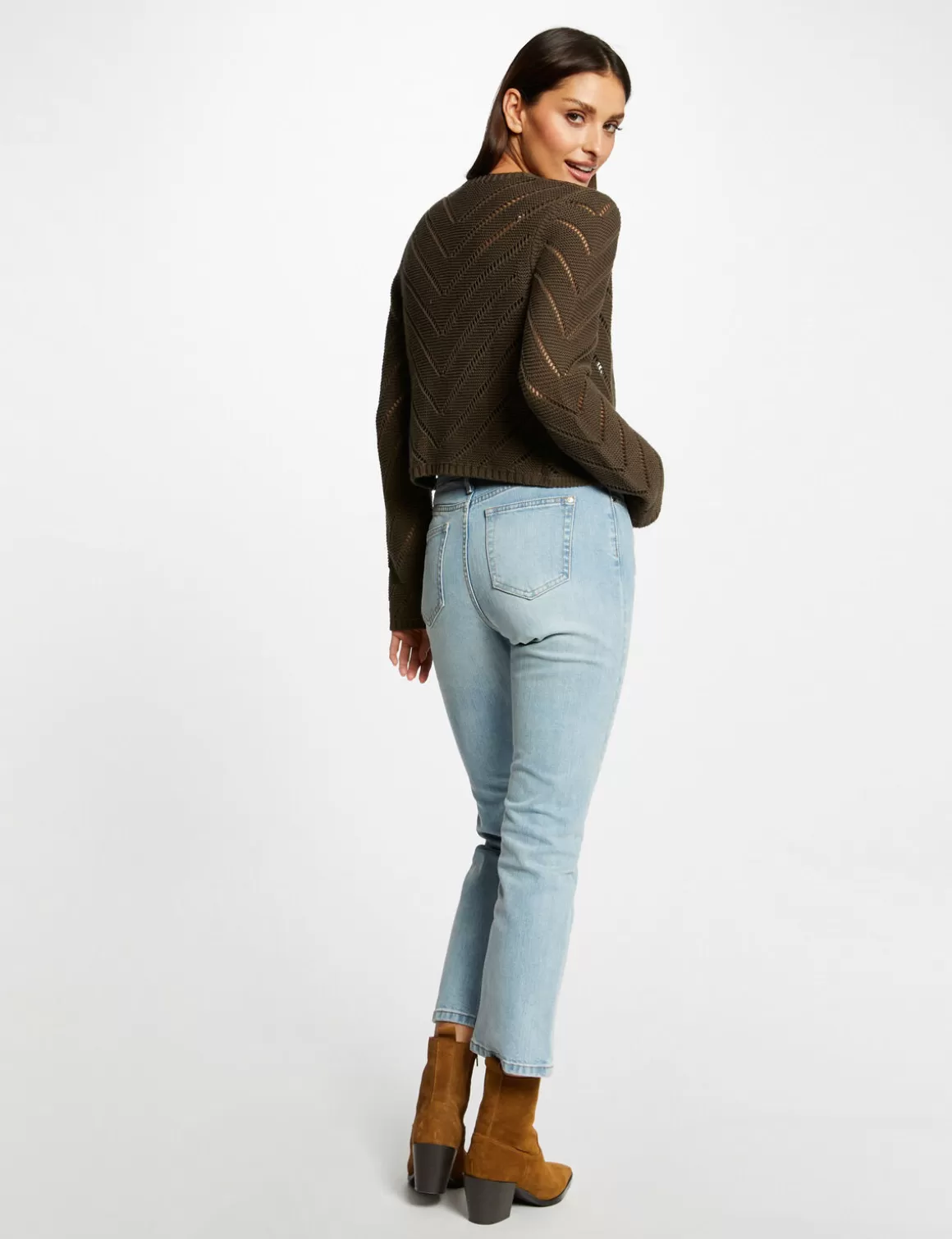 Morgan Gilets>Gilet Manches Longues A Details Ajoures Vert Kaki Femme | Vert_Kaki