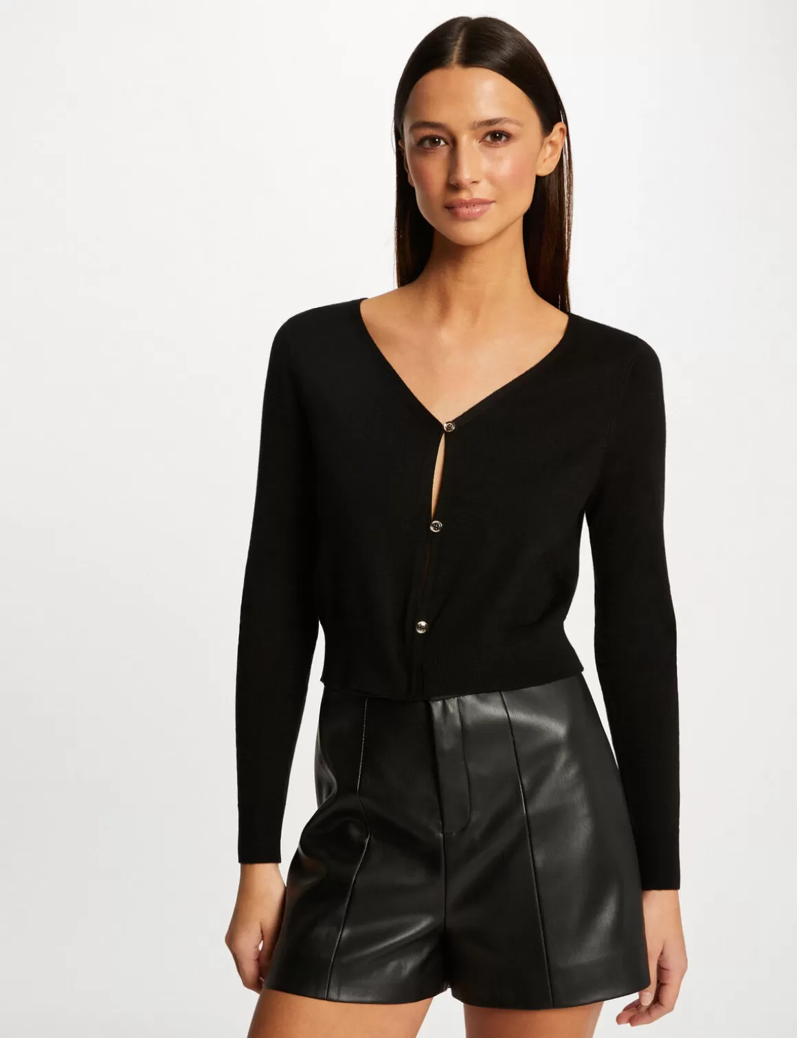 Morgan Gilets>Gilet Manches Longues Boutonne Femme | Noir