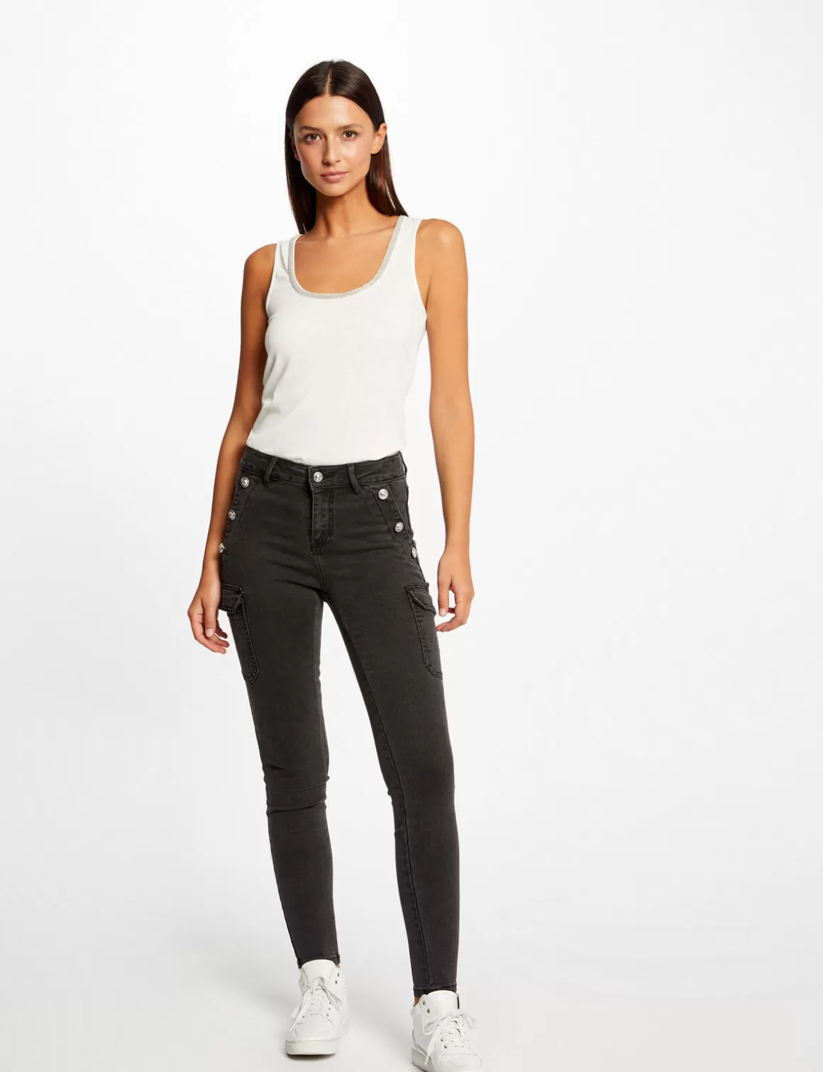 Morgan Pantalons>Jeans Cargo Skinny A Ponts Gris Moyen Femme | Gris_Moyen