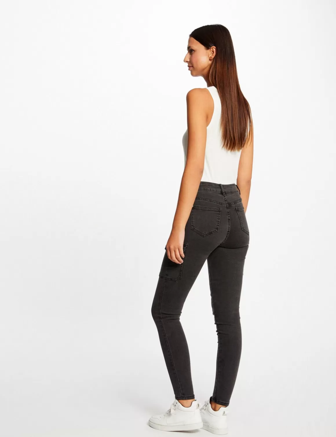 Morgan Pantalons>Jeans Cargo Skinny A Ponts Gris Moyen Femme | Gris_Moyen