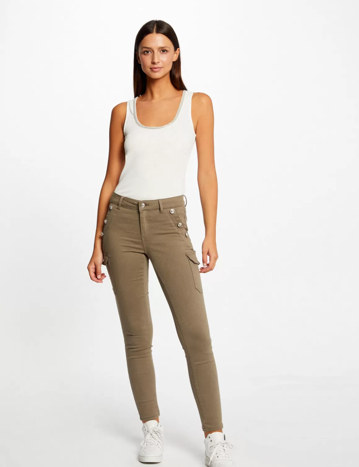 Morgan Pantalons>Jeans Cargo Skinny A Ponts Vert Kaki Femme | Vert_Kaki
