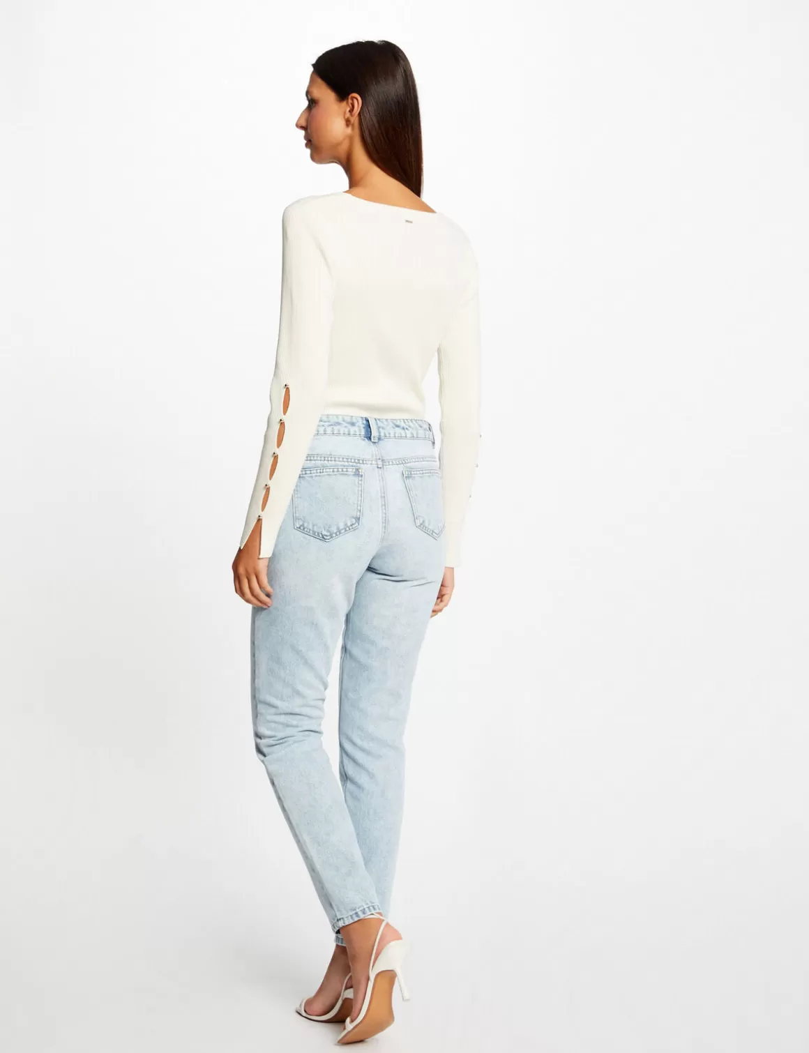 Morgan Jeans>Jeans Droit Avec Ornements Metalliques Jean Bleached Femme | Jean_Bleached