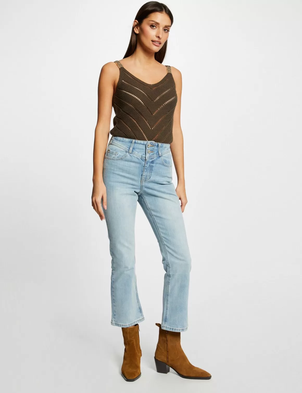 Morgan Jeans>Jeans Droit Taille Haute 7/8Eme Jean Bleached Femme | Jean_Bleached