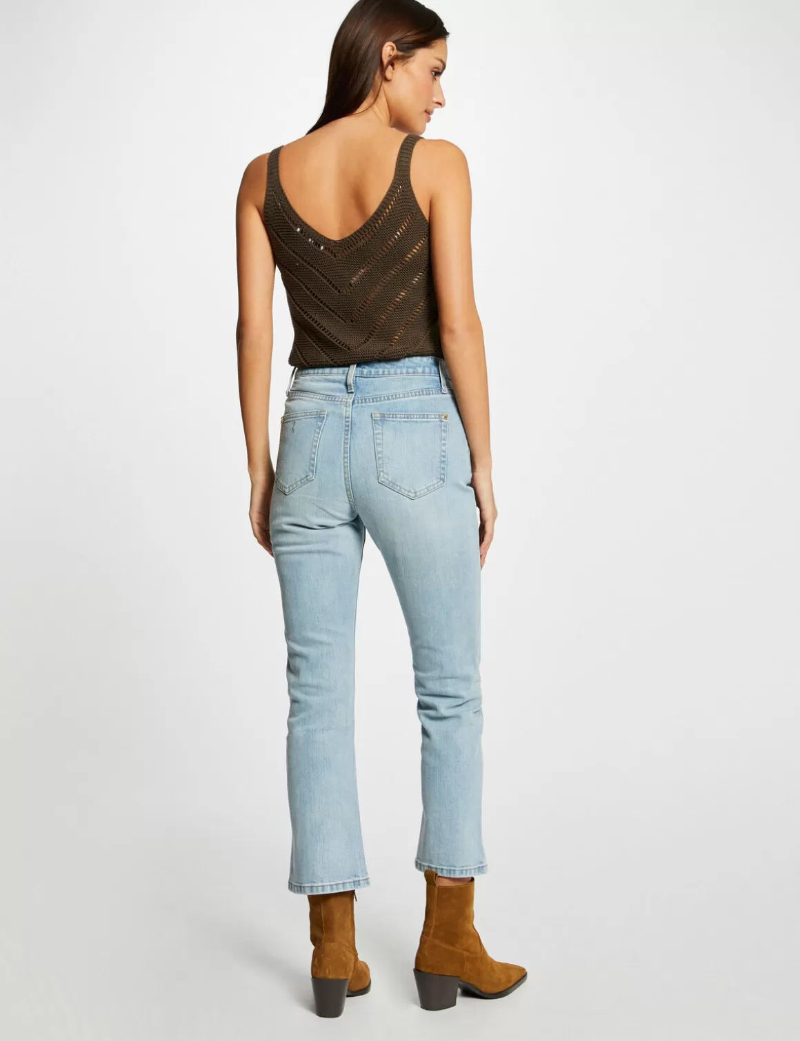 Morgan Jeans>Jeans Droit Taille Haute 7/8Eme Jean Bleached Femme | Jean_Bleached