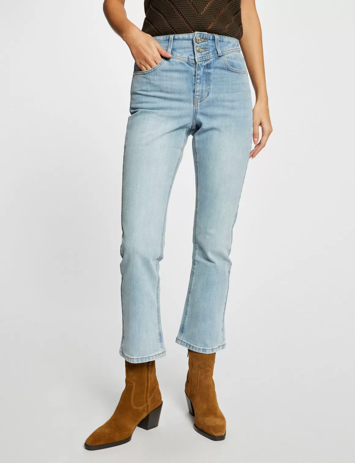 Morgan Jeans>Jeans Droit Taille Haute 7/8Eme Jean Bleached Femme | Jean_Bleached