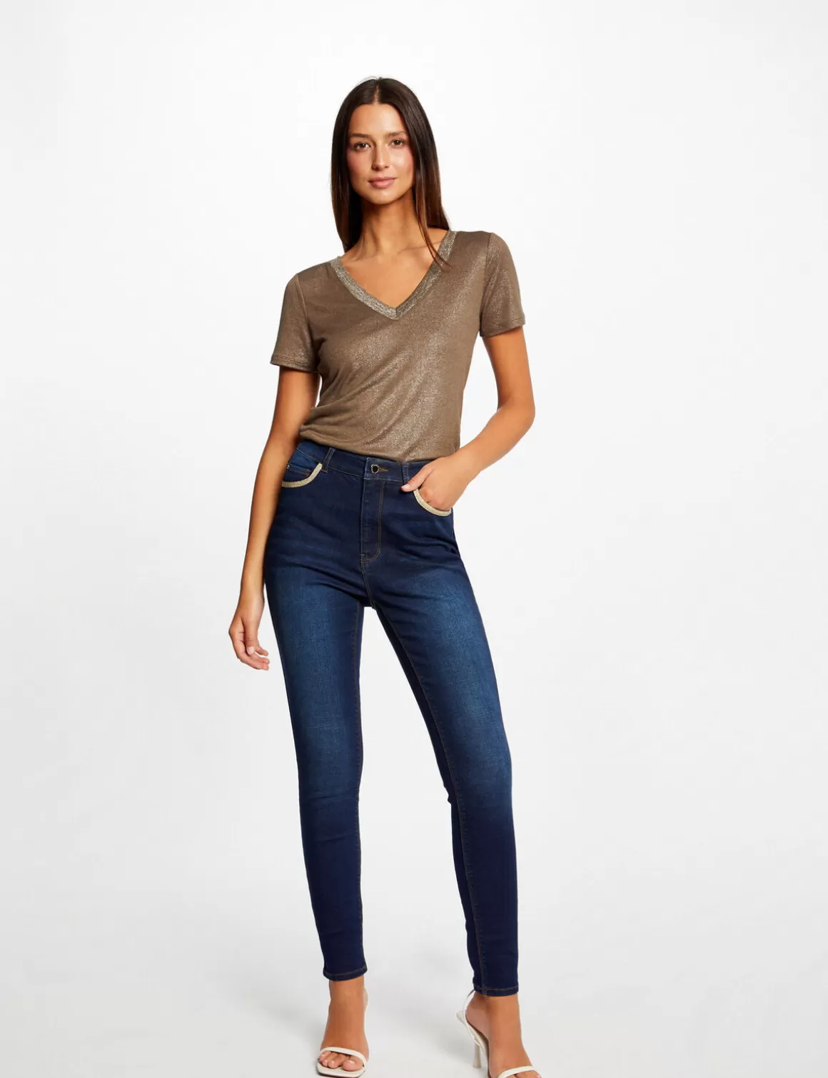 Morgan Pantalons>Jeans Skinny A Bandes Metallisees Jean Brut Femme | Jean_Brut