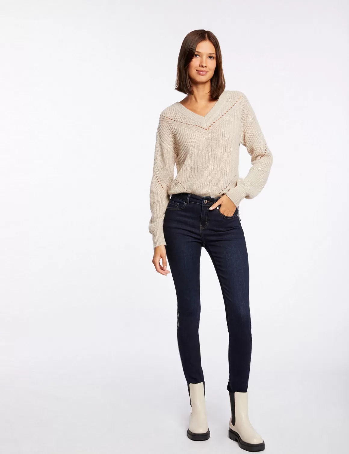 Morgan Jeans>Jeans Slim Avec Bandes Strass Jean Brut Femme | Jean_Brut