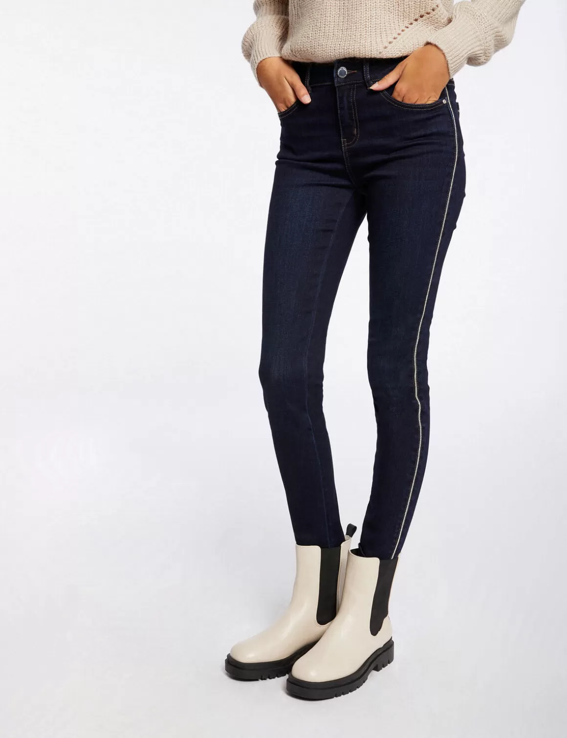 Morgan Jeans>Jeans Slim Avec Bandes Strass Jean Brut Femme | Jean_Brut