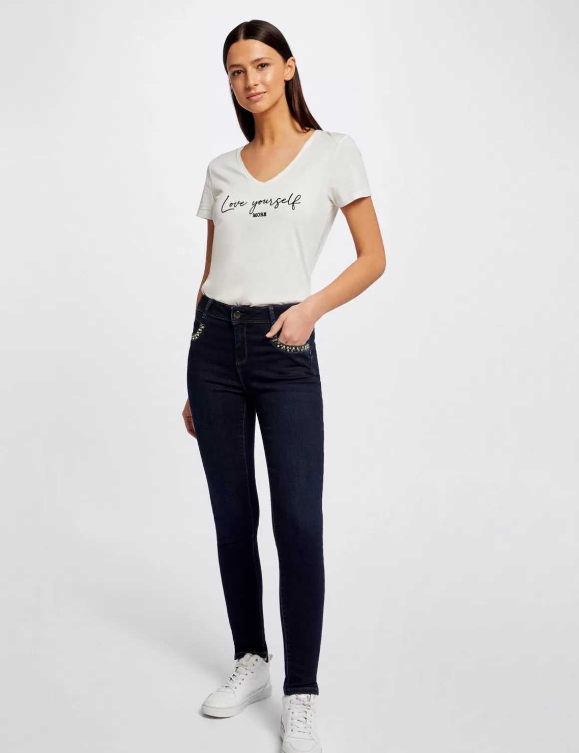 Morgan Pantalons>Jeans Slim Avec Poches Cloutees Jean Brut Femme | Jean_Brut