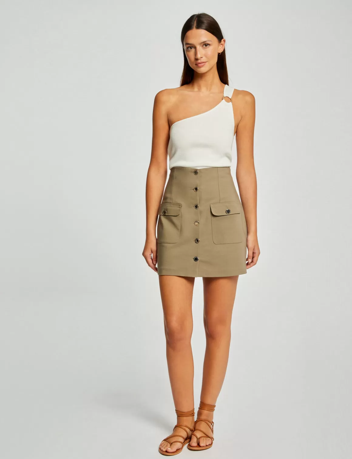 Morgan Jupes>Jupe Droite Boutonnee Avec Poches Vert Moyen Femme | Vert_Moyen