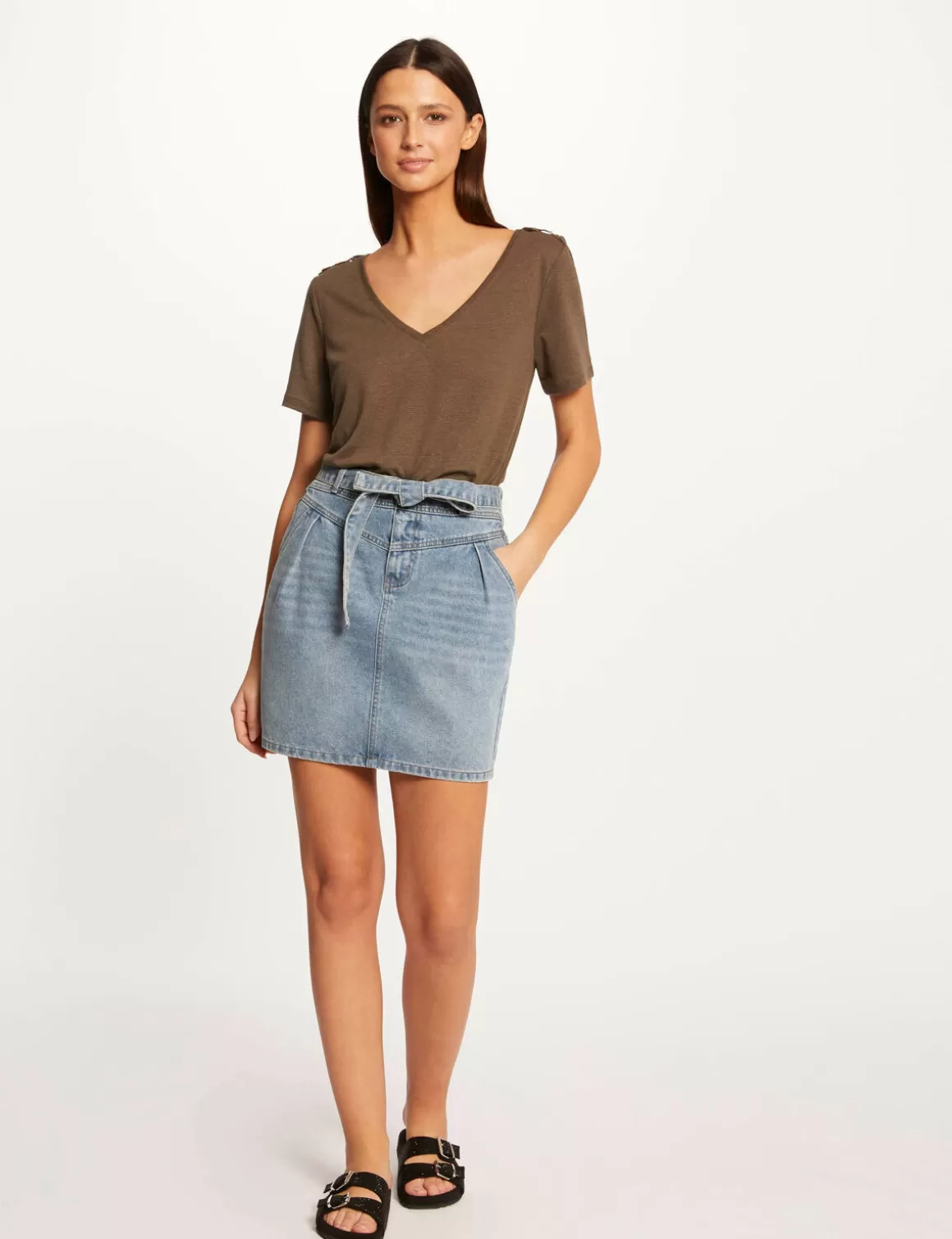 Morgan Jupes>Jupe Droite Ceinturee En Jean Jean Stone Femme | Jean_Stone