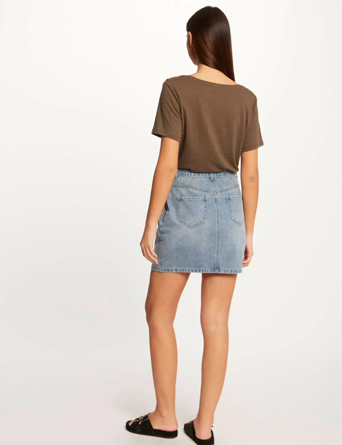 Morgan Jupes>Jupe Droite Ceinturee En Jean Jean Stone Femme | Jean_Stone