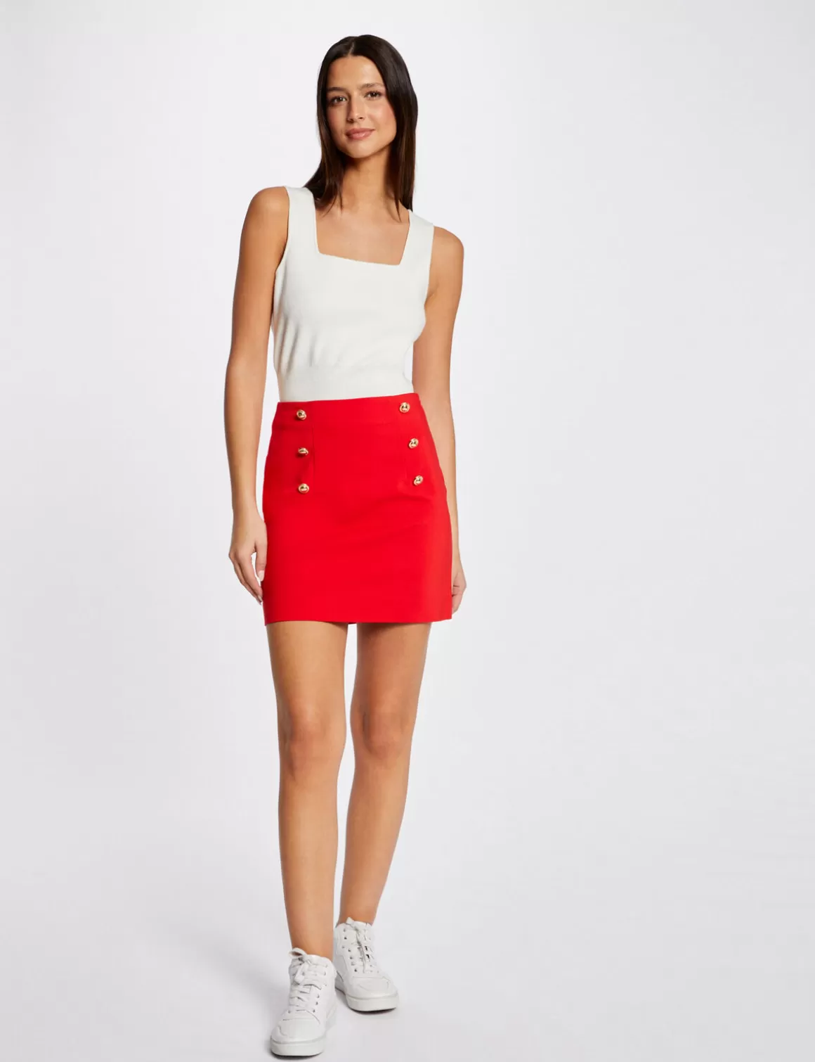 Morgan Jupes>Jupe Droite Taille Haute A Ponts Femme | Rouge