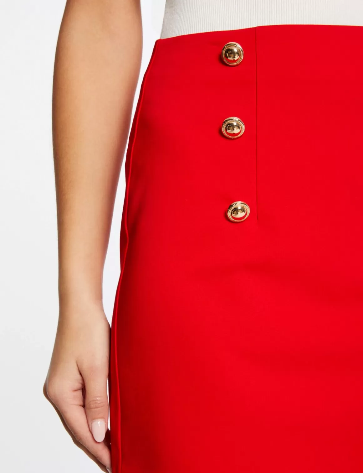 Morgan Jupes>Jupe Droite Taille Haute A Ponts Femme | Rouge