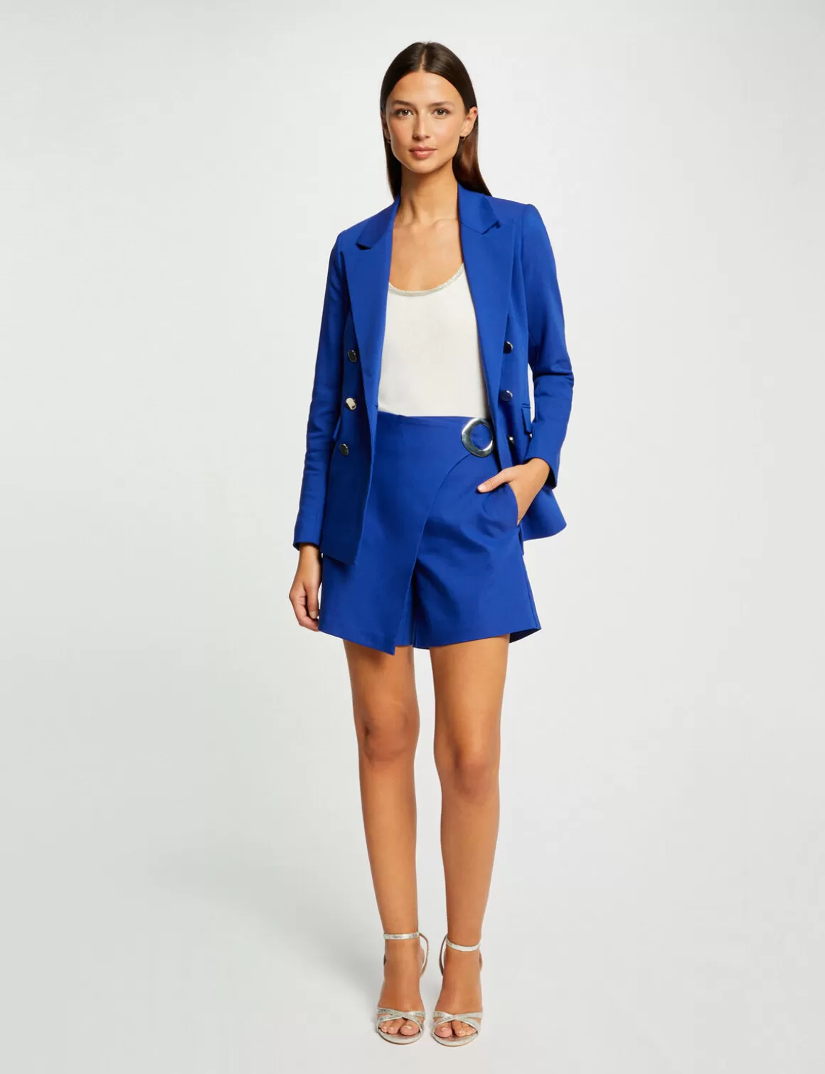 Morgan Ensembles Et Tailleurs>Jupe-Short Droite Avec Boucle Bleu Electrique Femme | Bleu_Electrique