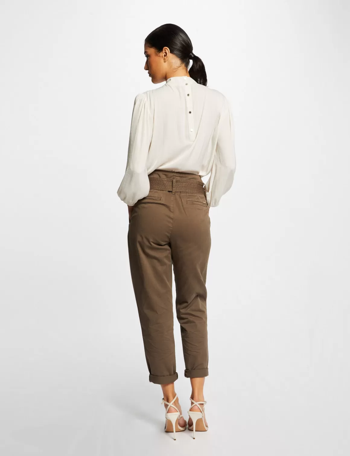 Morgan Pantalons>Pantalon Carotte Ceinturee 7/8Eme Vert Kaki Femme | Vert_Kaki