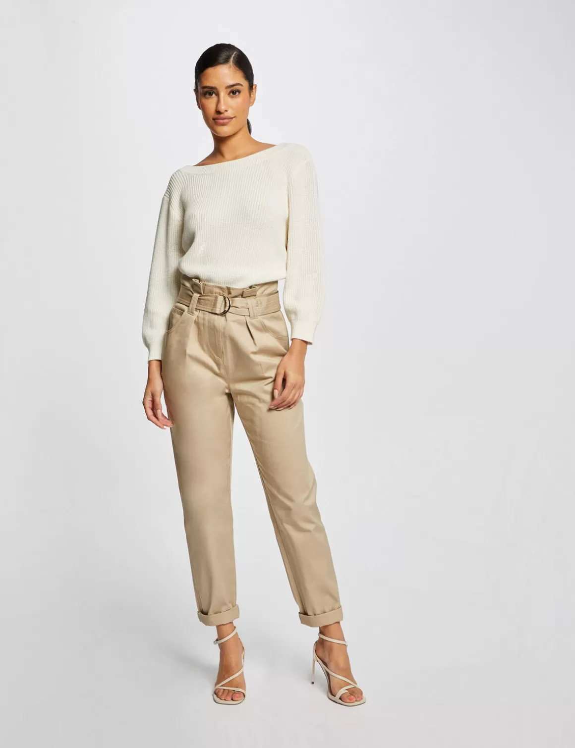 Morgan Pantalons>Pantalon Carotte Ceinturee Femme | Beige