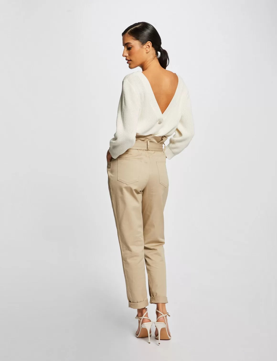 Morgan Pantalons>Pantalon Carotte Ceinturee Femme | Beige